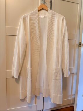 Perfection Cream Open-Front Ribbed Shawl Collar Cardigan
